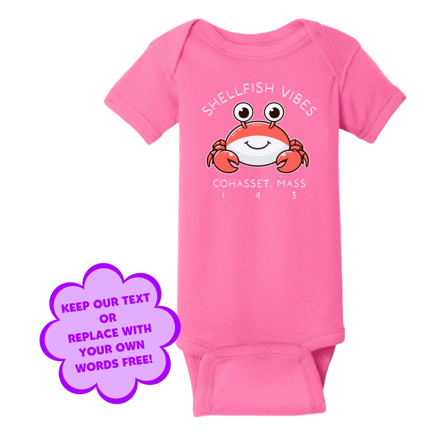 Personalize Free Beach Crab, Cohasset, Cotton Onesies from Baby Squid Ink 