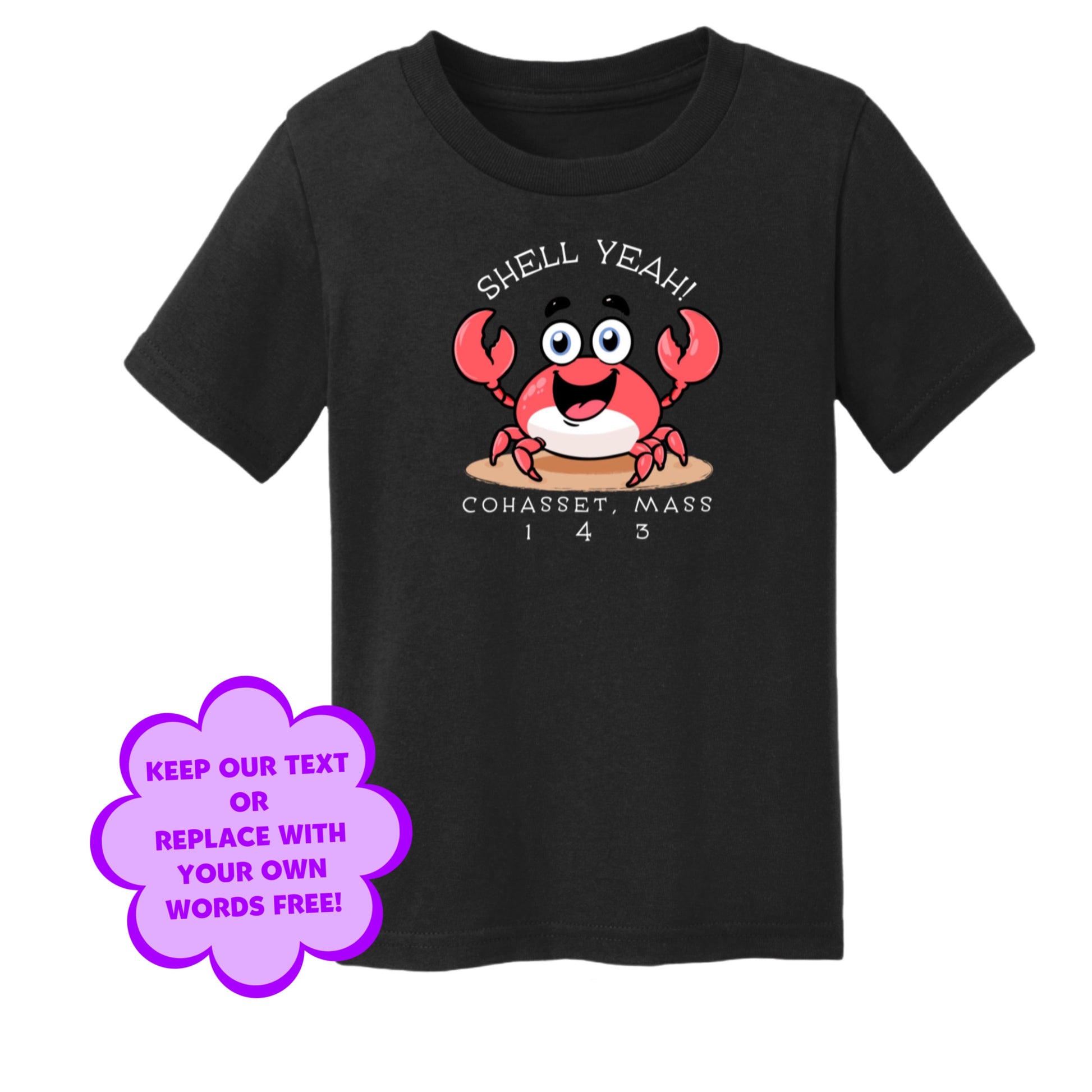 Personalize Free Beach Crab, Cohasset, Toddler Cotton Tee from Baby Squid Ink 