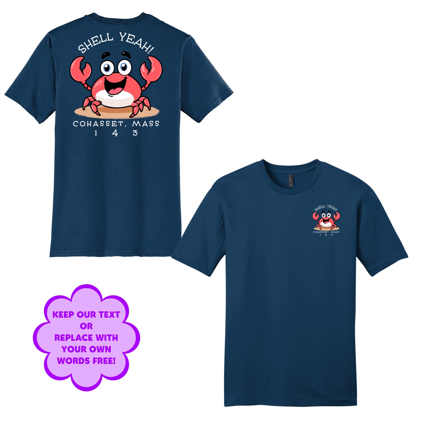 Personalize Free Beach Crabs, Cohasset, Adult Cotton Tees from Baby Squid Ink 