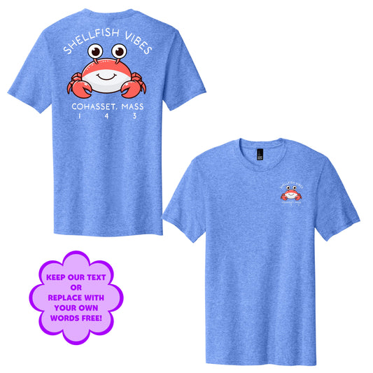 Personalize Free Beach Crabs, Cohasset, Adult Cotton Tees from Baby Squid Ink 