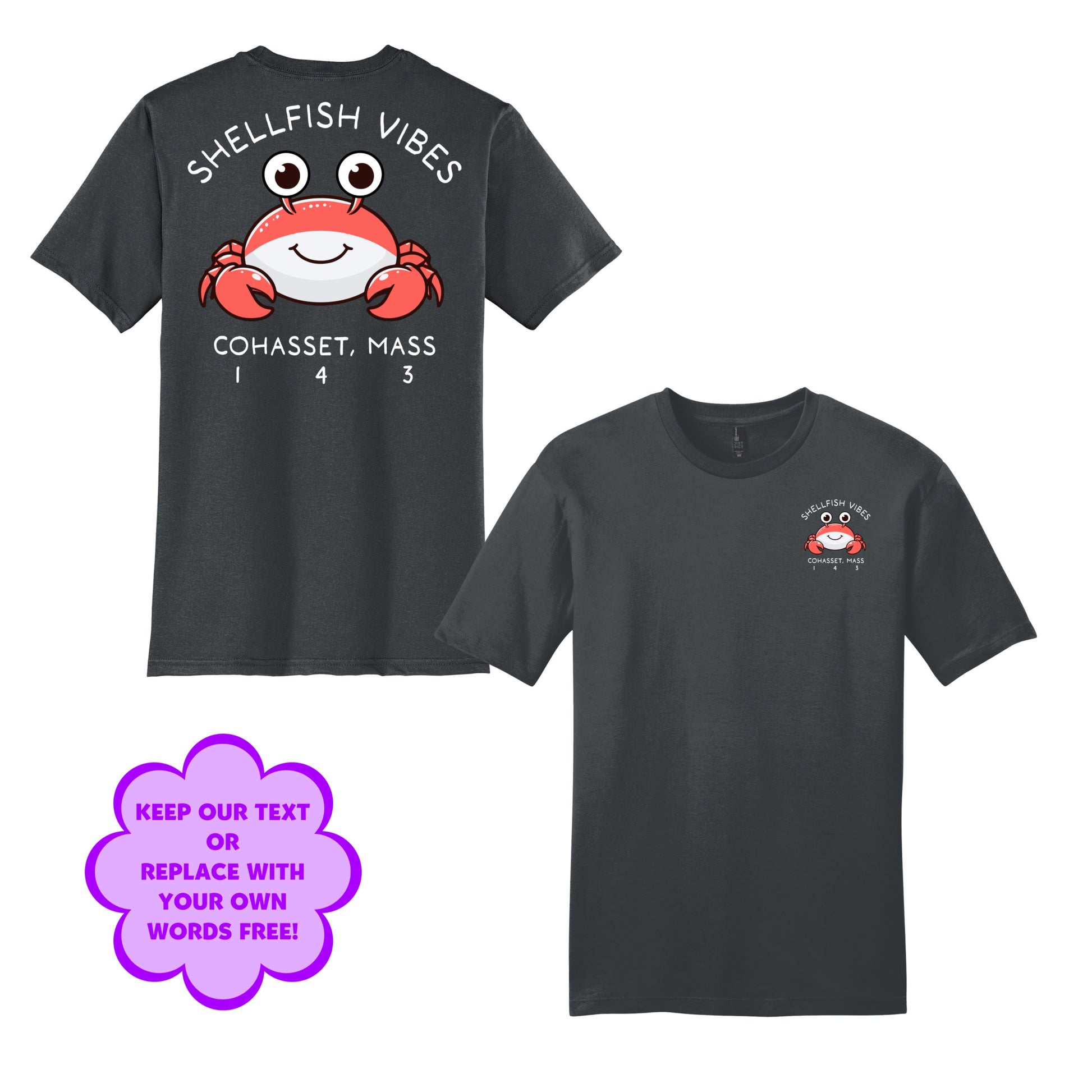 Personalize Free Beach Crabs, Cohasset, Adult Cotton Tees from Baby Squid Ink 