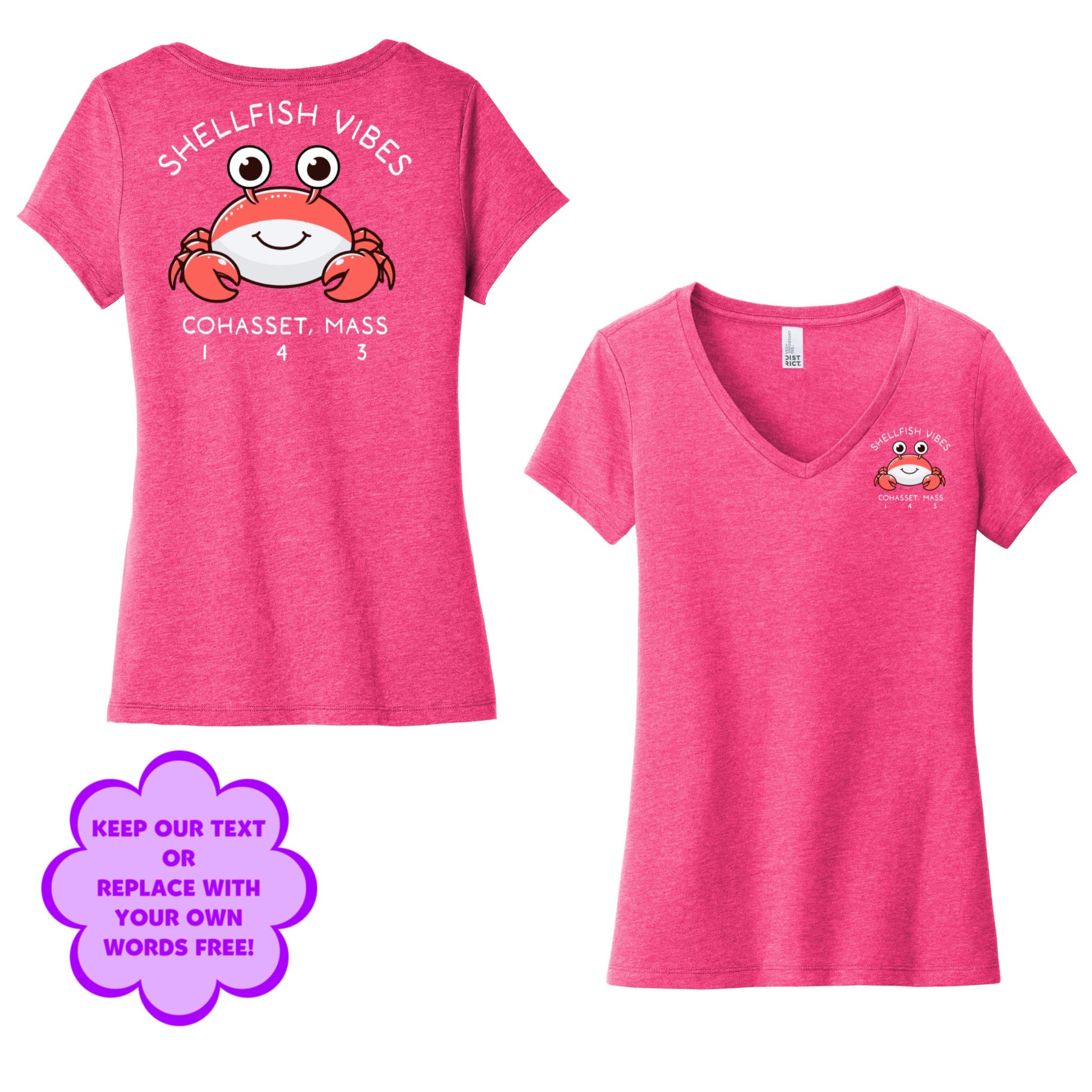 Personalize Free Beach Crabs, Cohasset, Women’s Cotton Tees from Baby Squid Ink 