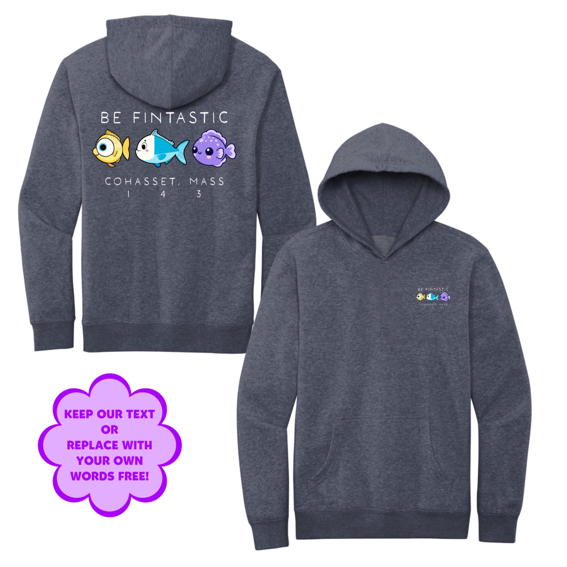 Personalize Free Beach Fish, Cohasset, Adult Fleece Hoodies from Baby Squid Ink 