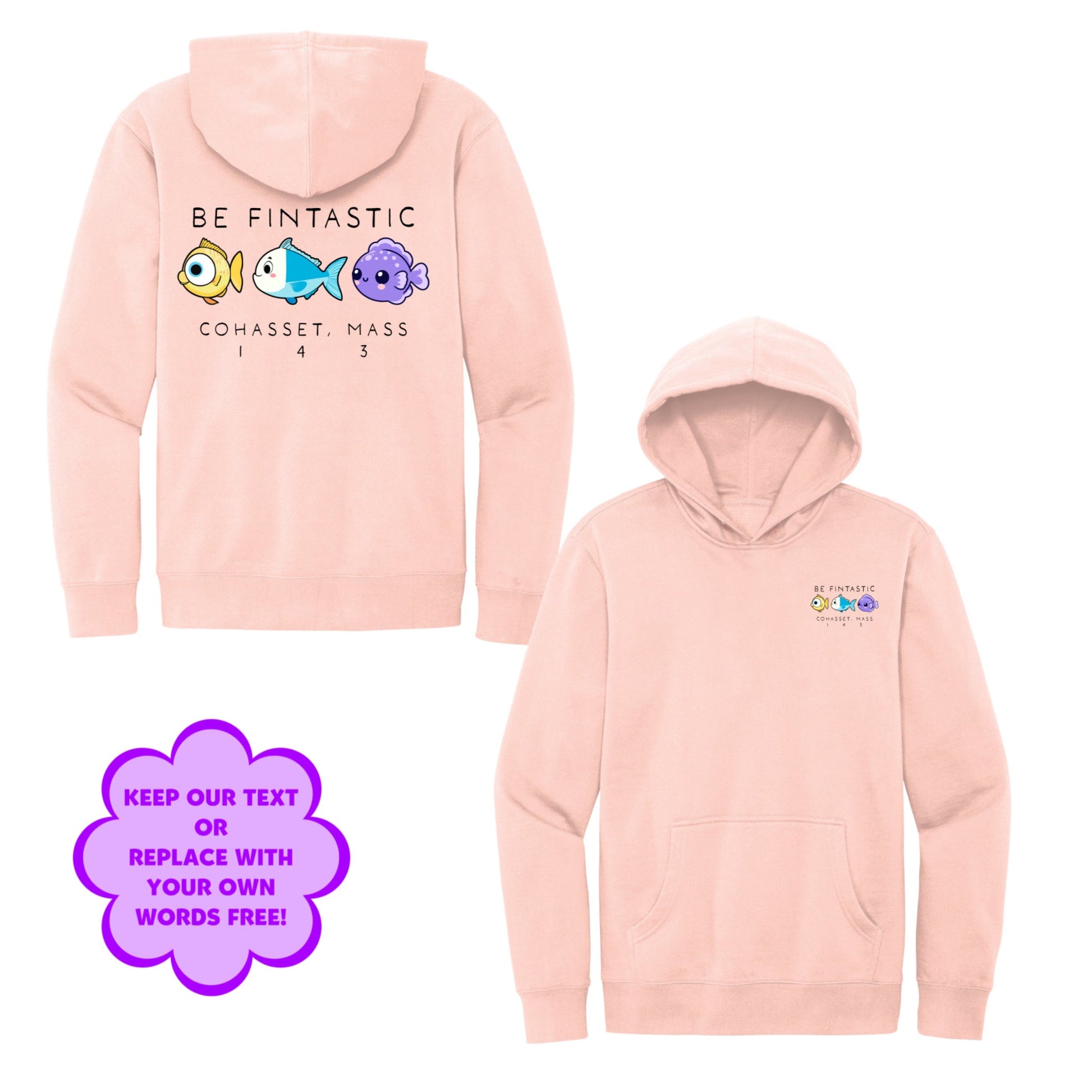 Personalize Free Beach Fish, Cohasset Kids Fleece Hoodies from Baby Squid Ink 