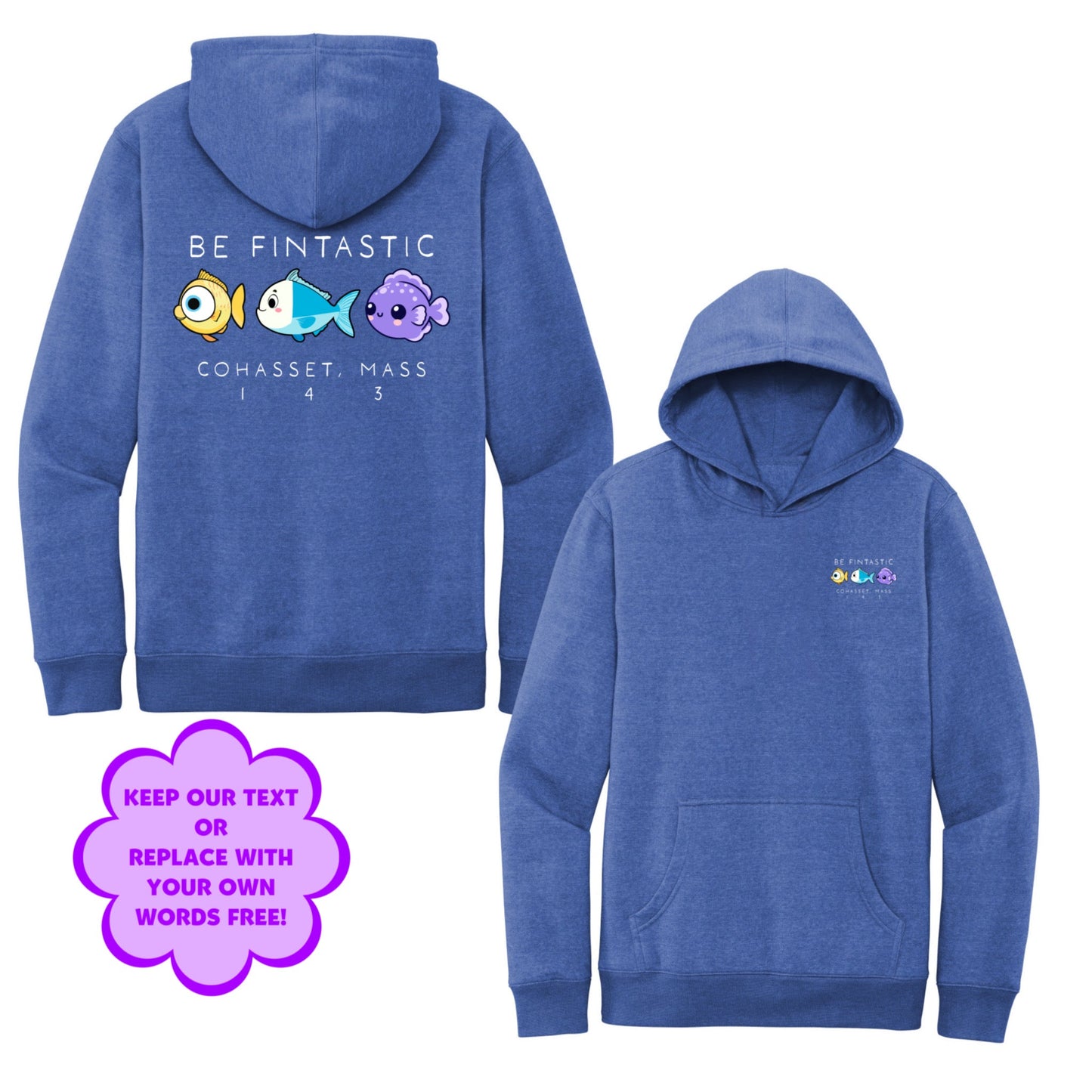 Personalize Free Beach Fish, Cohasset Kids Fleece Hoodies from Baby Squid Ink 