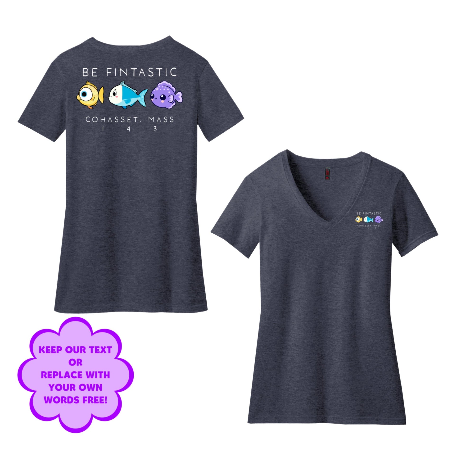 Personalize Free Beach Fish, Cohasset, Women’s Cotton Tees from Baby Squid Ink 