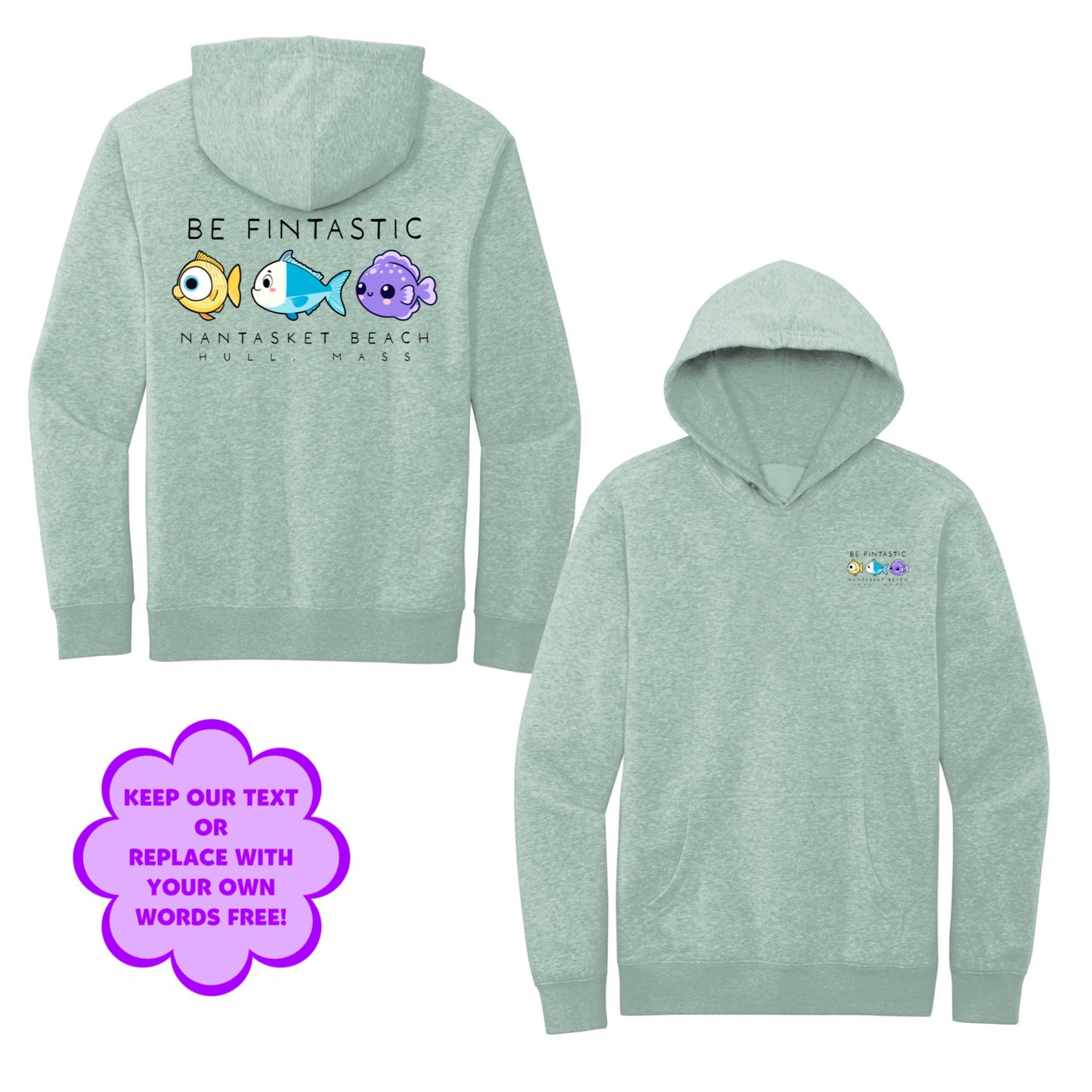 Personalize Free Beach Fish, Hull, Adult Fleece Hoodies from Baby Squid Ink 