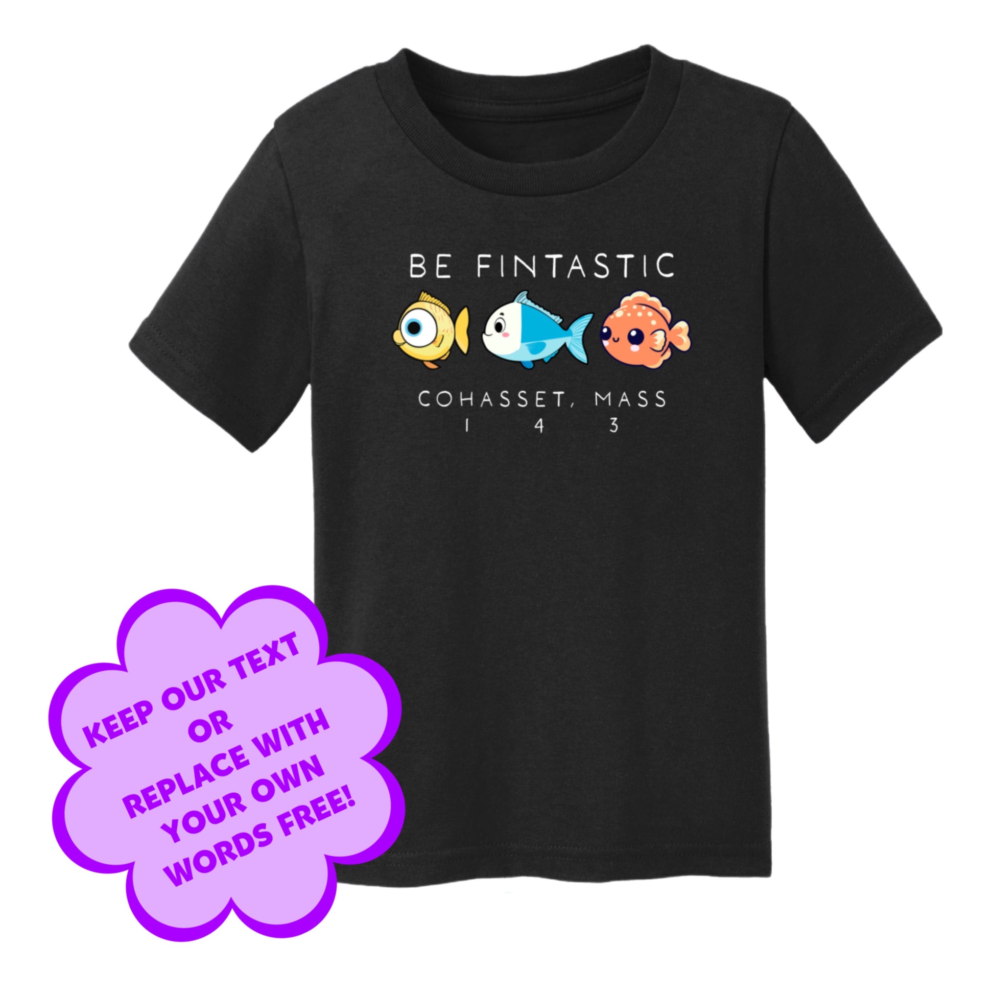 Personalize Free Beach Fish, Toddler Cotton Tee from Baby Squid Ink 