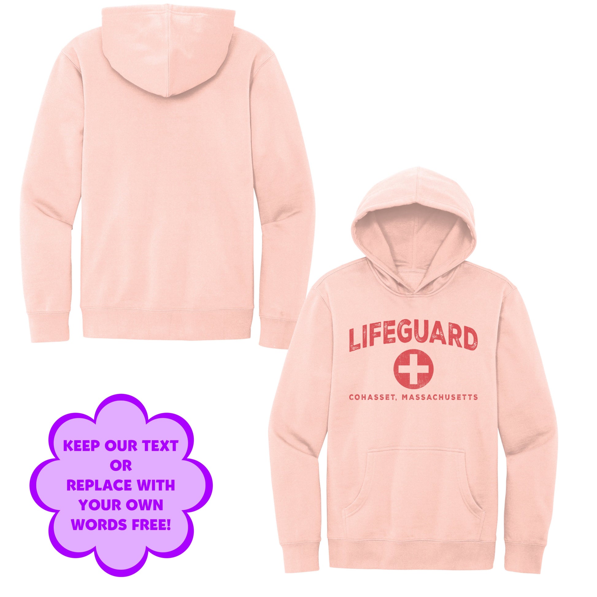 Personalize Free Beach Lifeguard, Cohasset, Adult Fleece Hoodies from Baby Squid Ink 