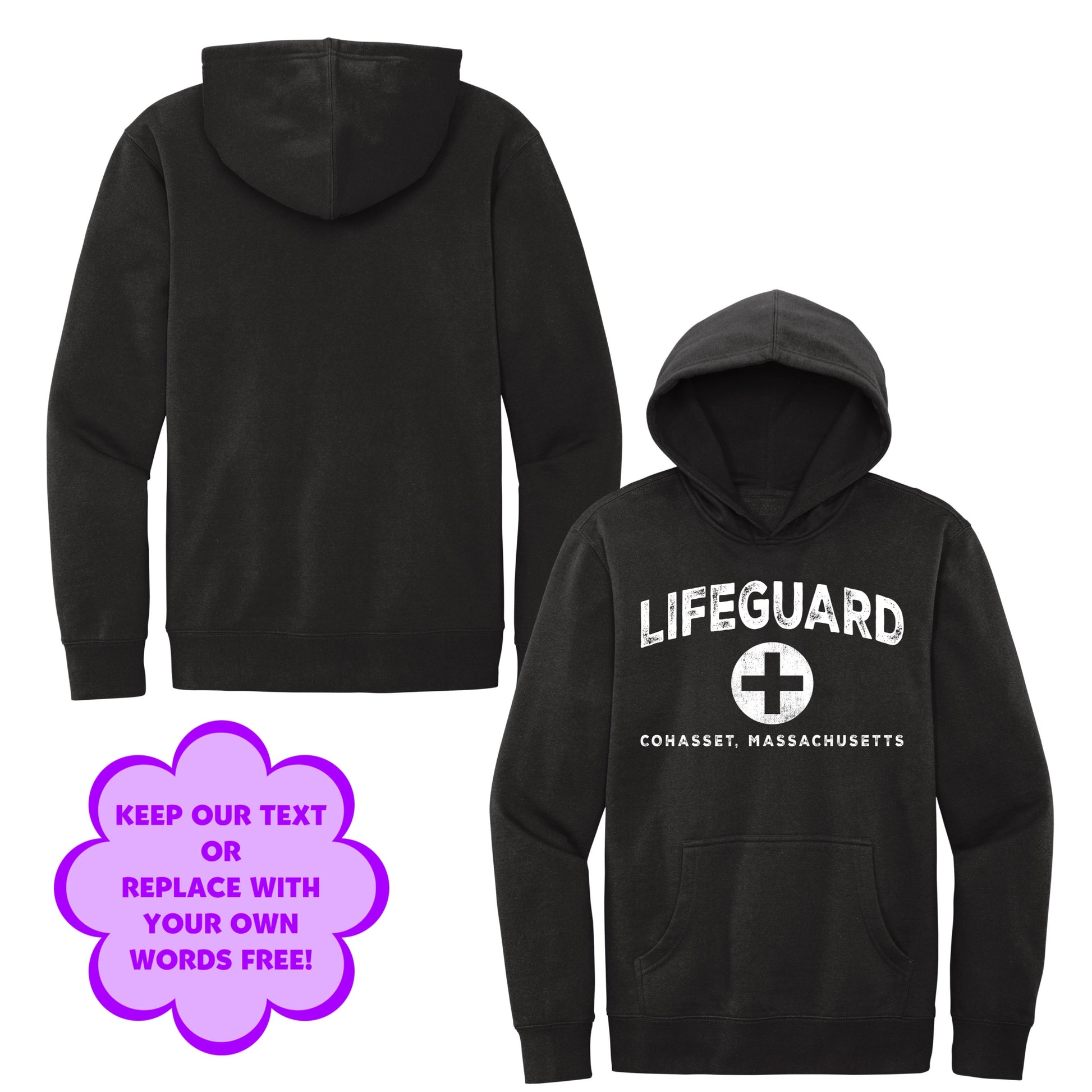 Personalize Free Beach Lifeguard, Cohasset, Kids Fleece Hoodies from Baby Squid Ink 