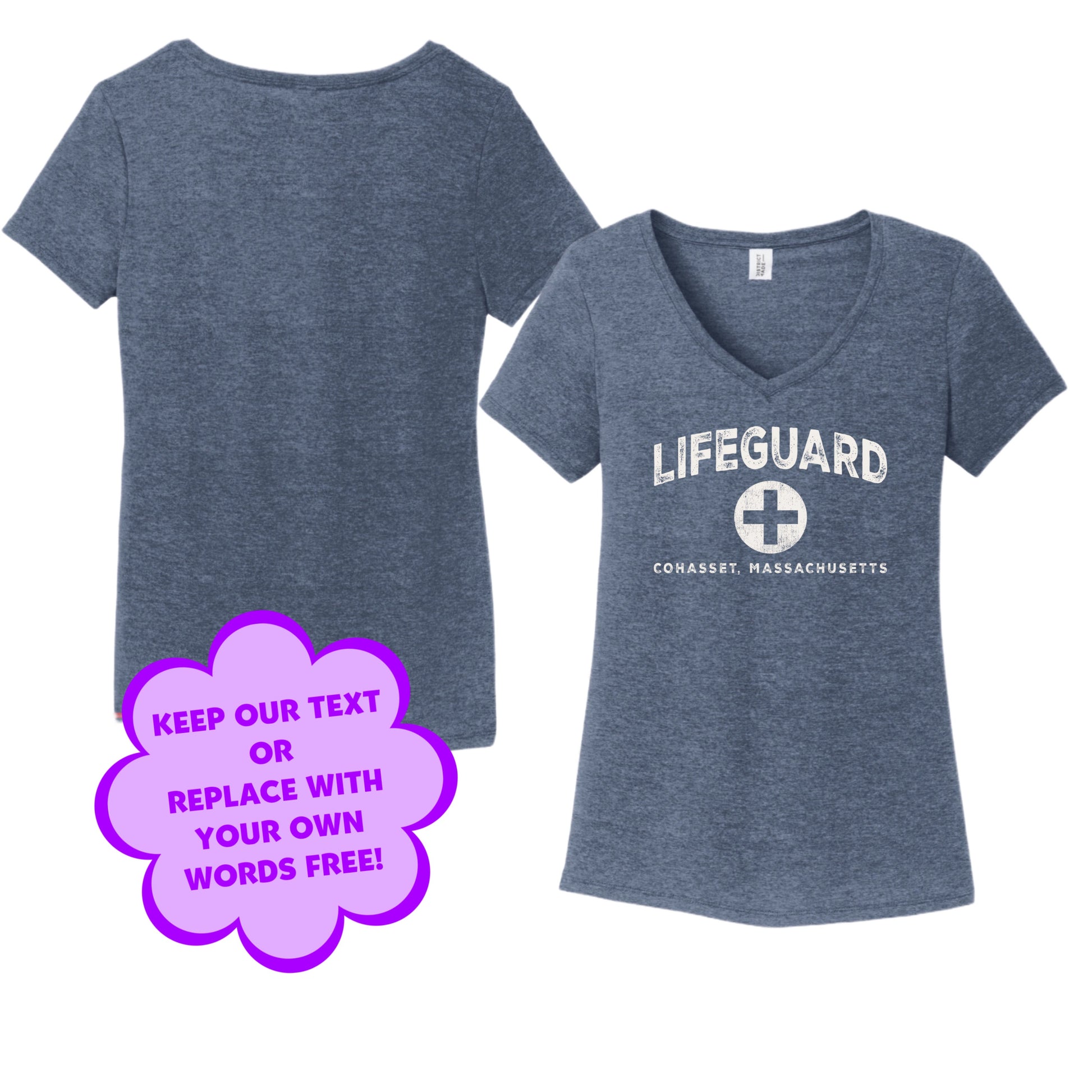 Personalize Free Beach Lifeguard, Cohasset, Women’s Cotton Tees from Baby Squid Ink 