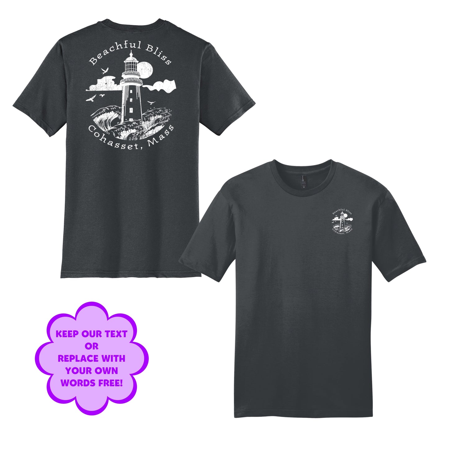 Personalize Free Beach Lighthouse, Cohasset, Adult Cotton Tees from Baby Squid Ink 