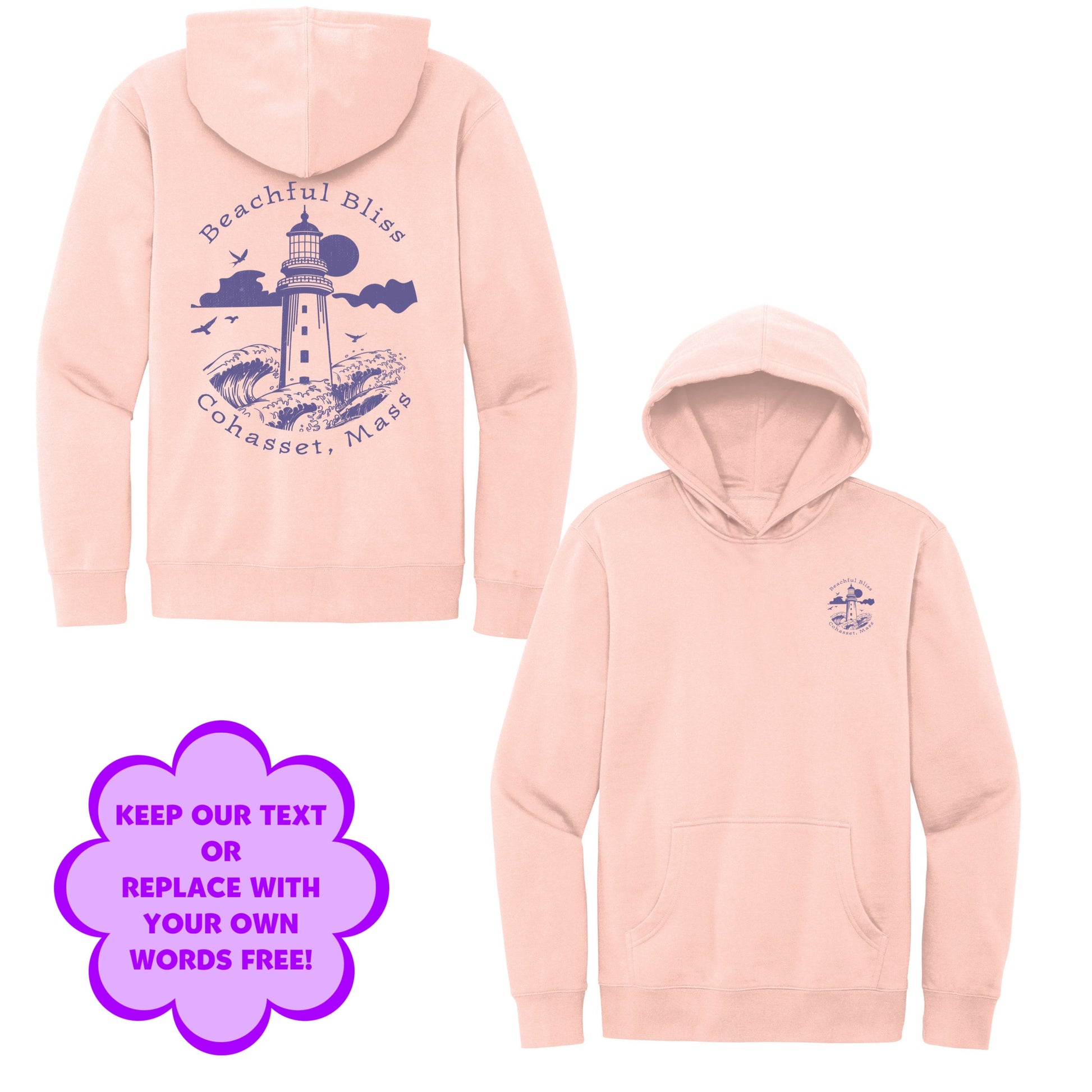 Personalize Free Beach Lighthouse, Cohasset, Adult Fleece Hoodies from Baby Squid Ink 