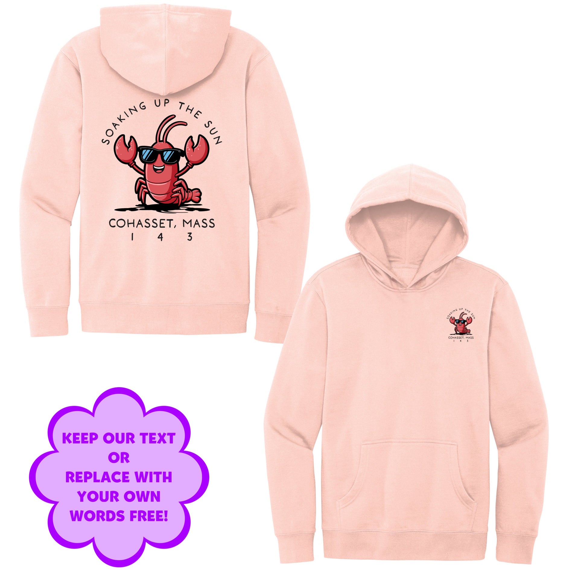 Personalize Free Beach Lobster, Cohasset, Adult Fleece Hoodies from Baby Squid Ink 