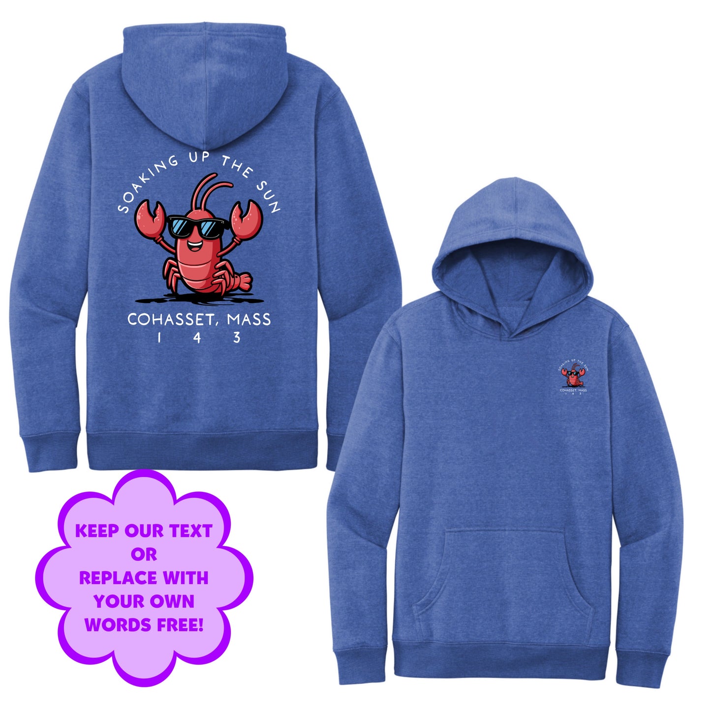 Personalize Free Beach Lobster, Cohasset, Adult Fleece Hoodies from Baby Squid Ink 