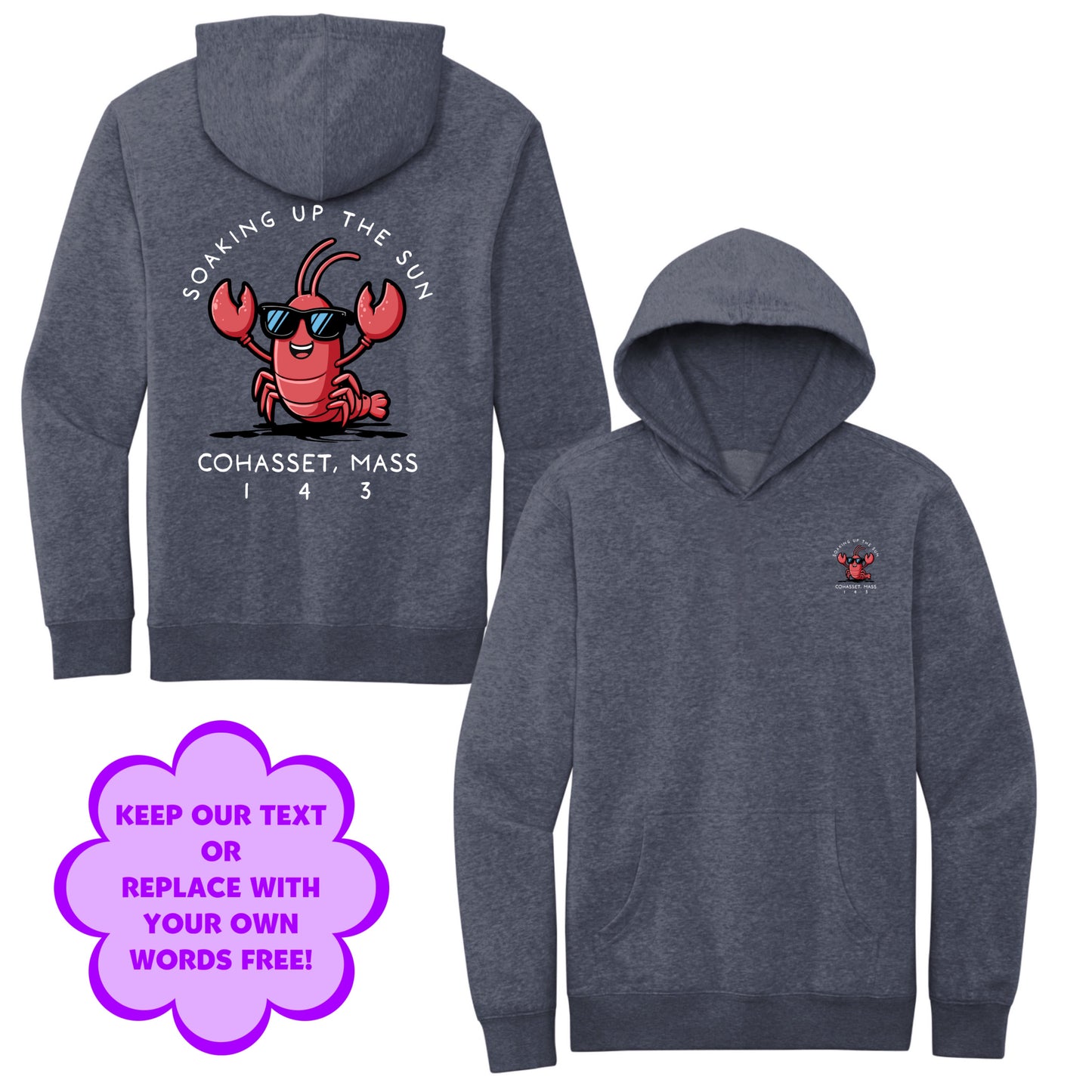 Personalize Free Beach Lobster, Cohasset, Adult Fleece Hoodies from Baby Squid Ink 