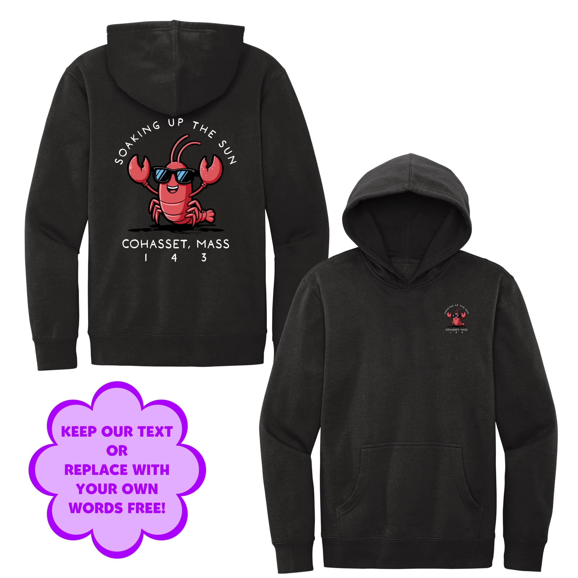 Personalize Free Beach Lobster, Cohasset, Adult Fleece Hoodies from Baby Squid Ink 