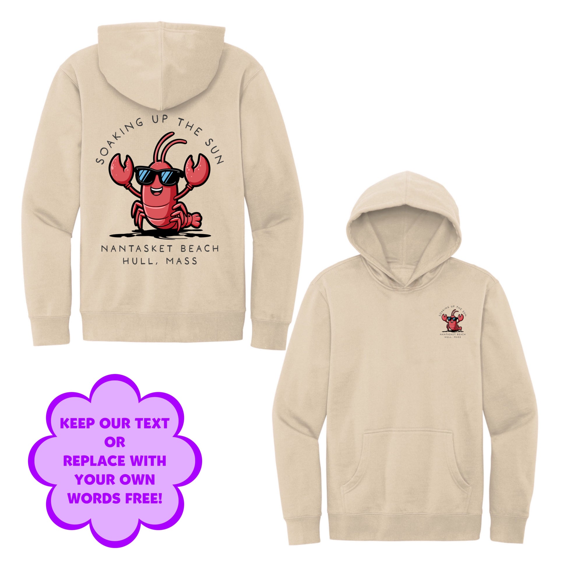Personalize Free Beach Lobster, Hull, Adult Fleece Hoodies from Baby Squid Ink 