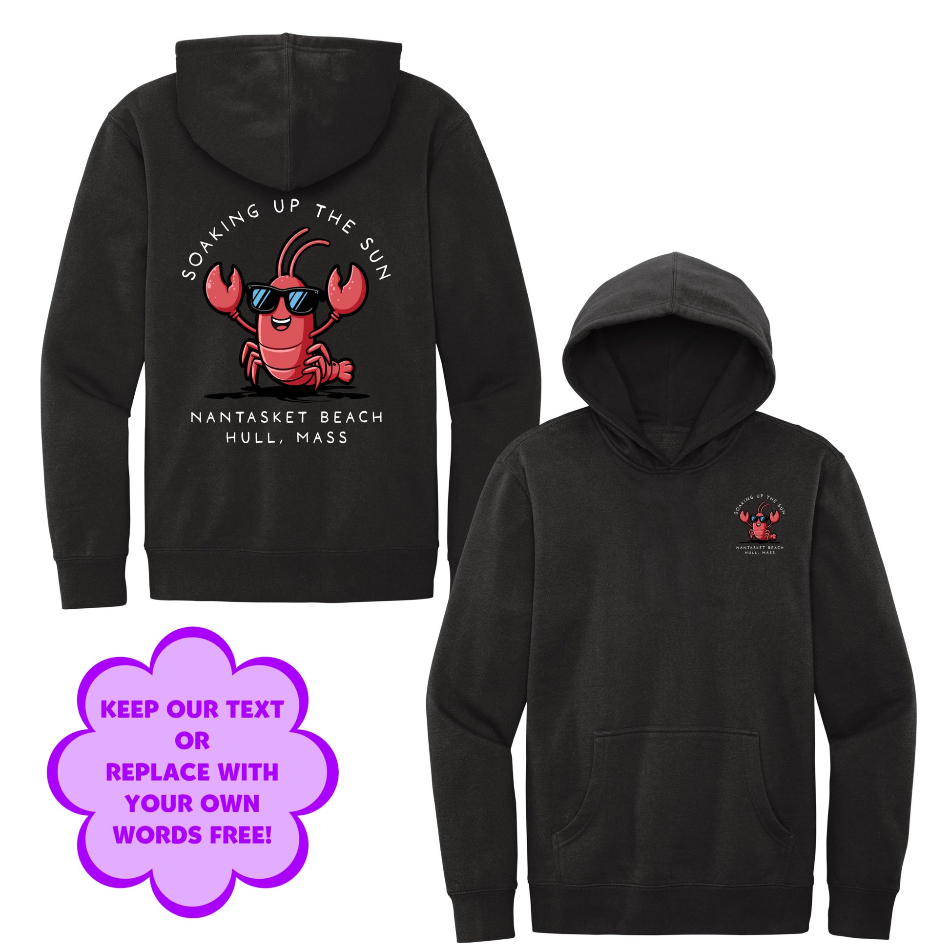 Personalize Free Beach Lobster, Hull, Adult Fleece Hoodies from Baby Squid Ink 