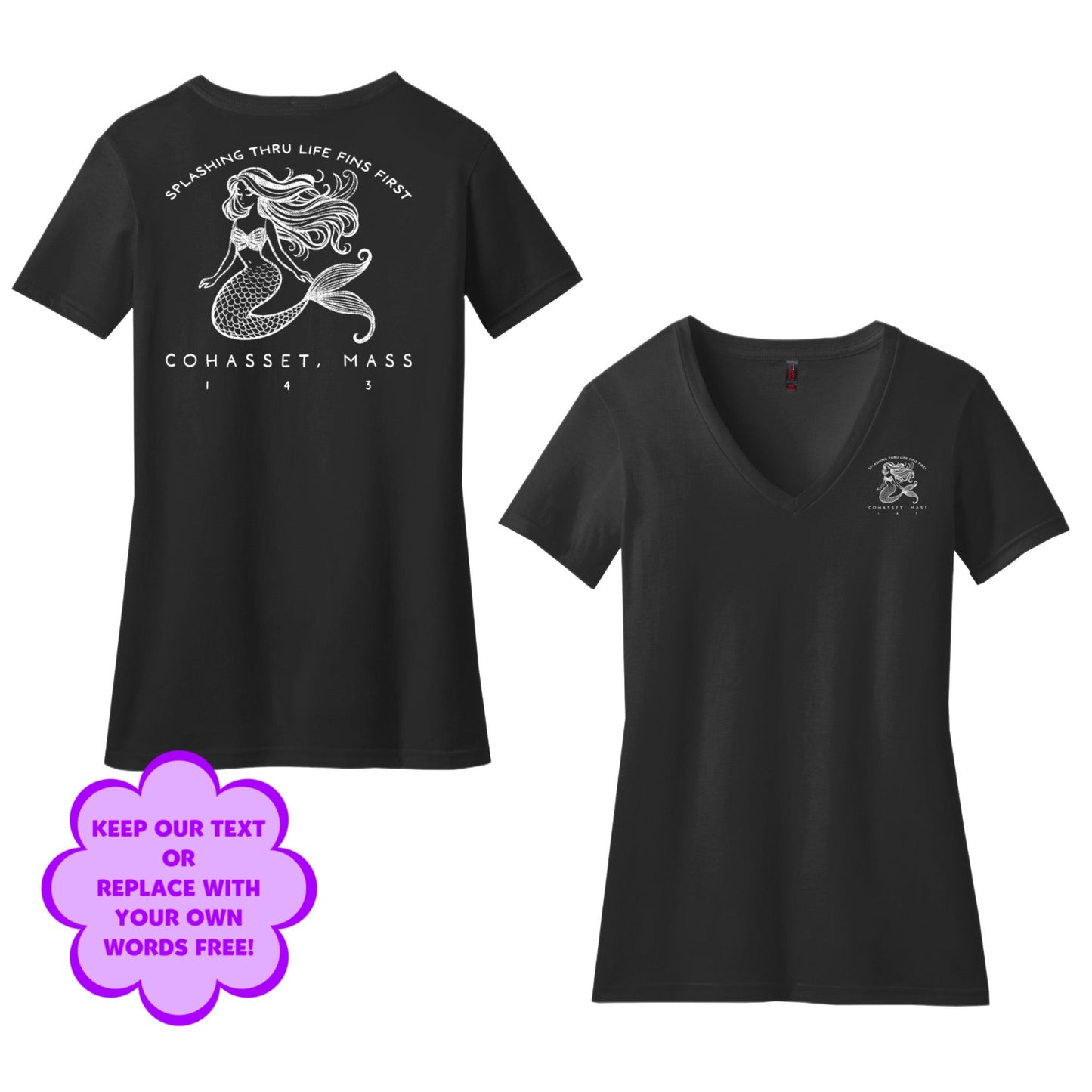 Personalize Free Beach Mermaids, Cohasset, Women’s Cotton Tees from Baby Squid Ink 