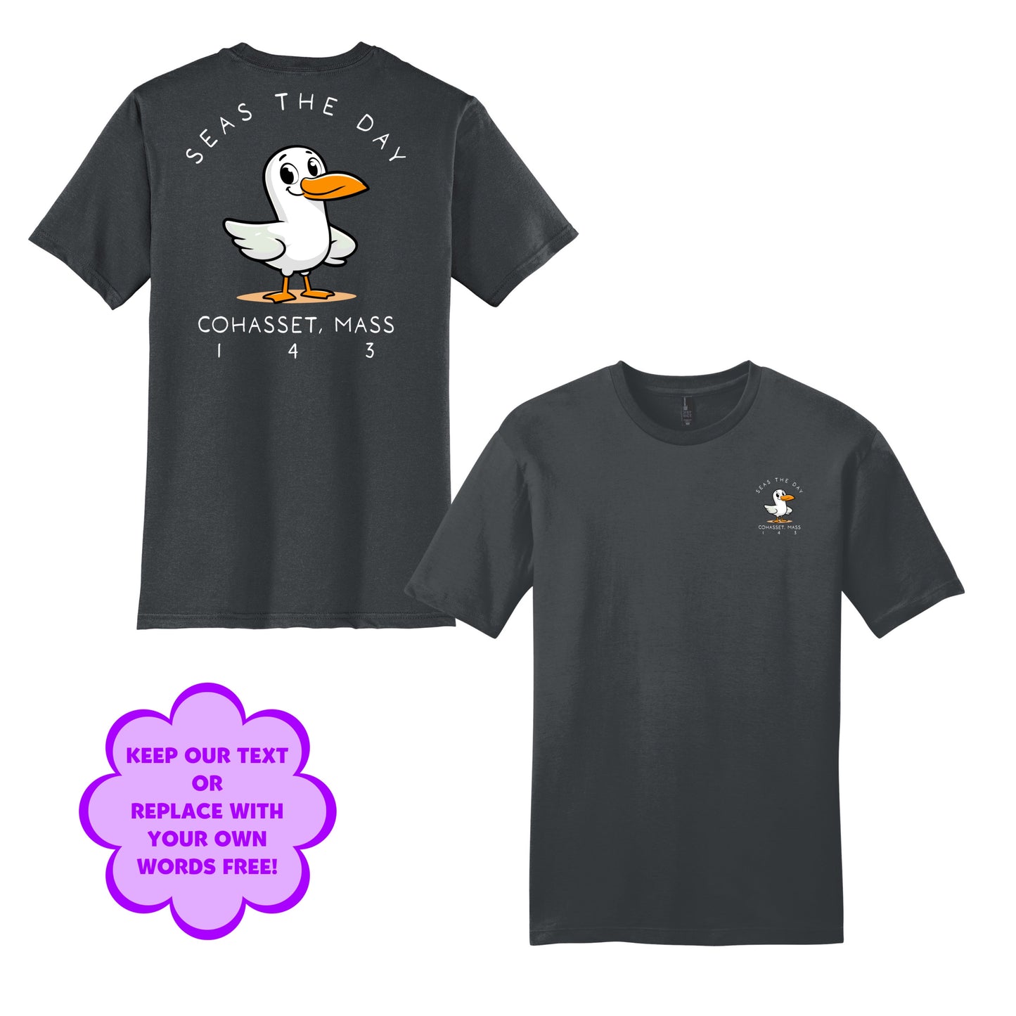 Personalize Free Beach Seagull, Cohasset, Adult Cotton Tees from Baby Squid Ink 
