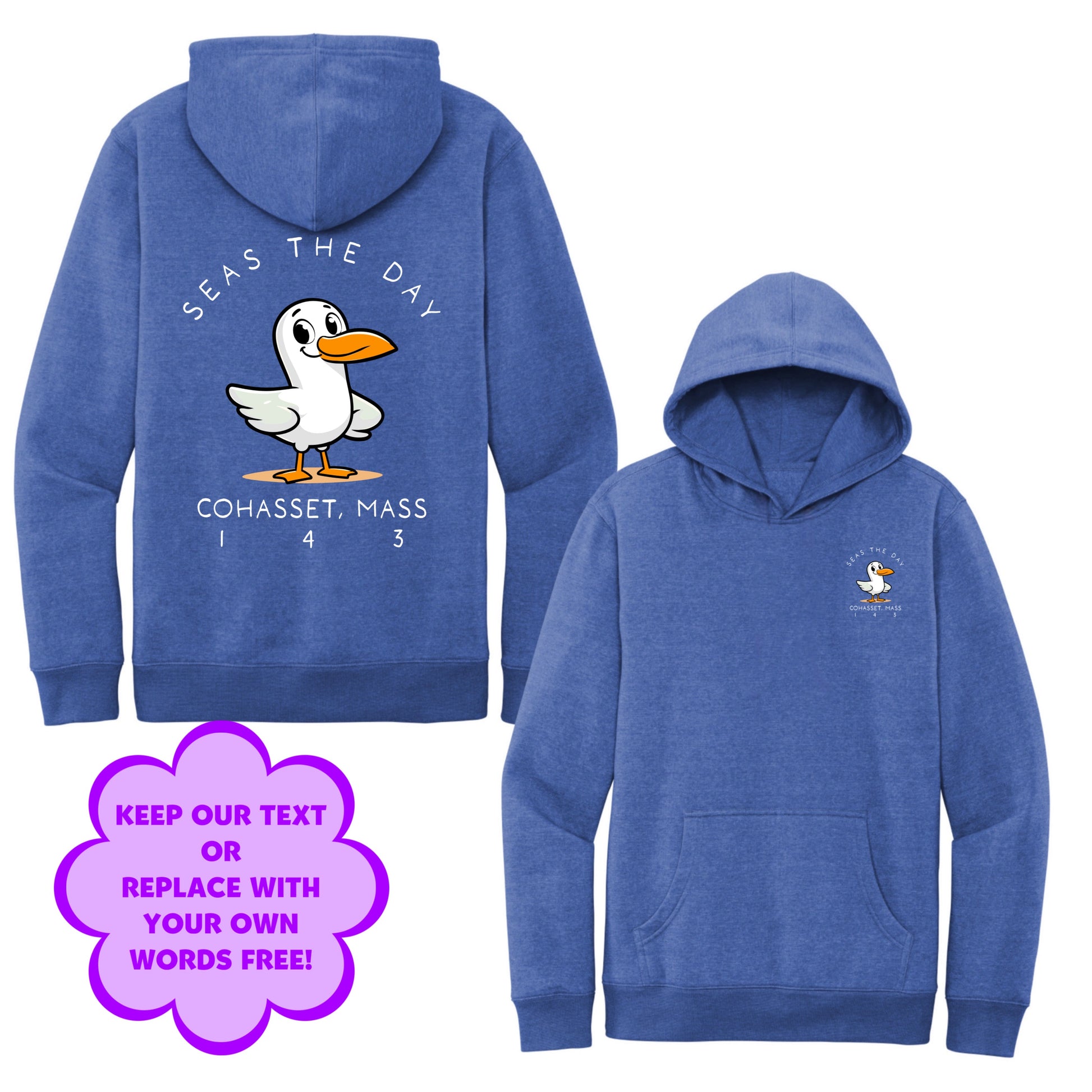 Personalize Free Beach Seagull, Cohasset, Adult Fleece Hoodies from Baby Squid Ink 