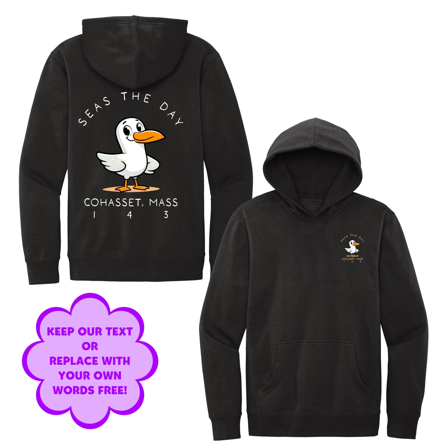 Personalize Free Beach Seagull, Cohasset, Adult Fleece Hoodies from Baby Squid Ink 