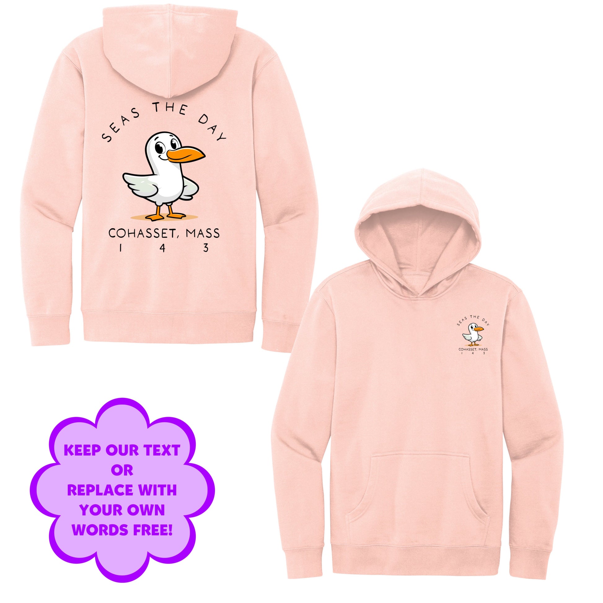 Personalize Free Beach Seagull, Cohasset, Adult Fleece Hoodies from Baby Squid Ink 