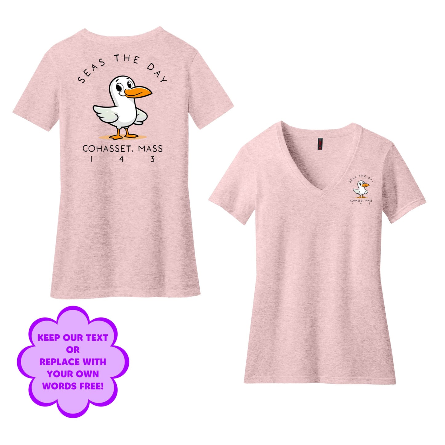 Personalize Free Beach Seagull, Cohasset, Women’s Cotton Tees from Baby Squid Ink 