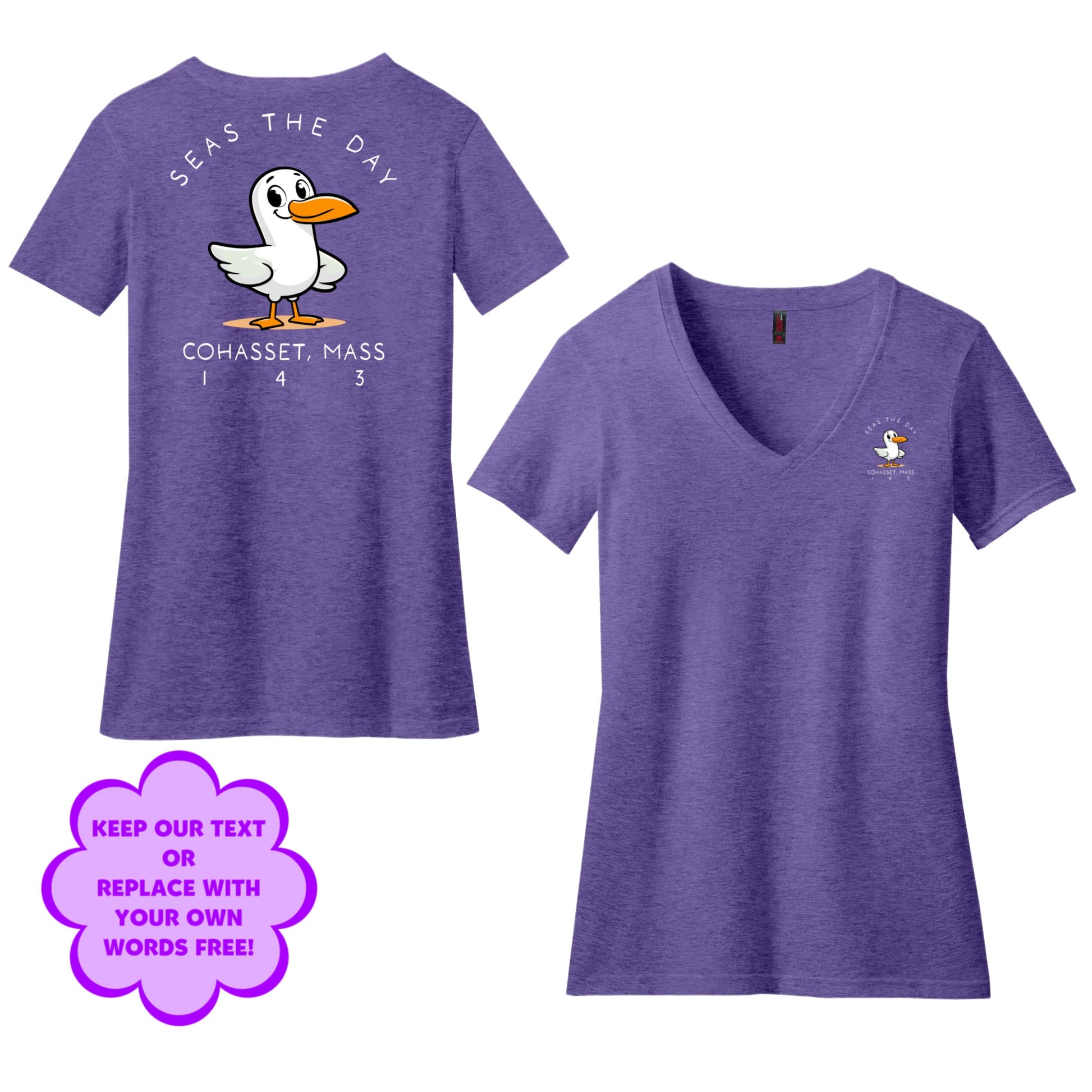 Personalize Free Beach Seagull, Cohasset, Women’s Cotton Tees from Baby Squid Ink 