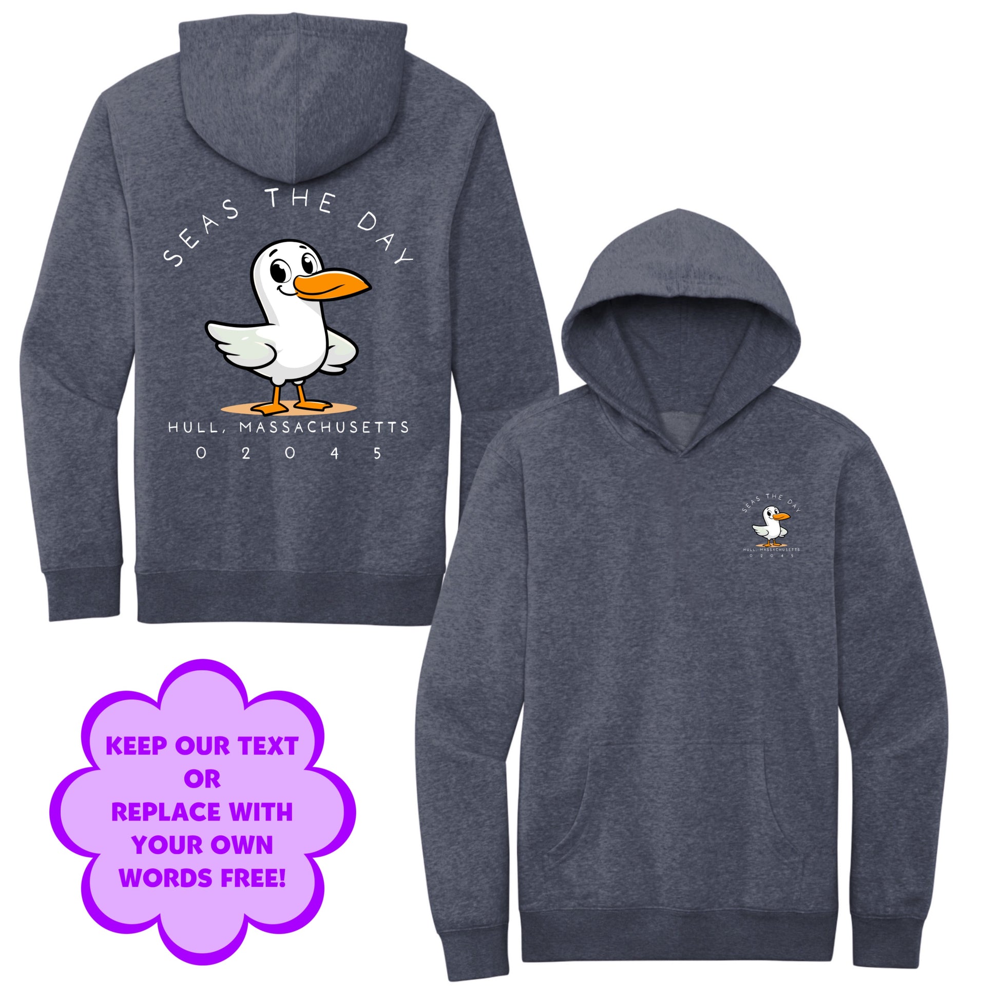 Personalize Free Beach Seagull, Hull, Adult Fleece Hoodies from Baby Squid Ink 