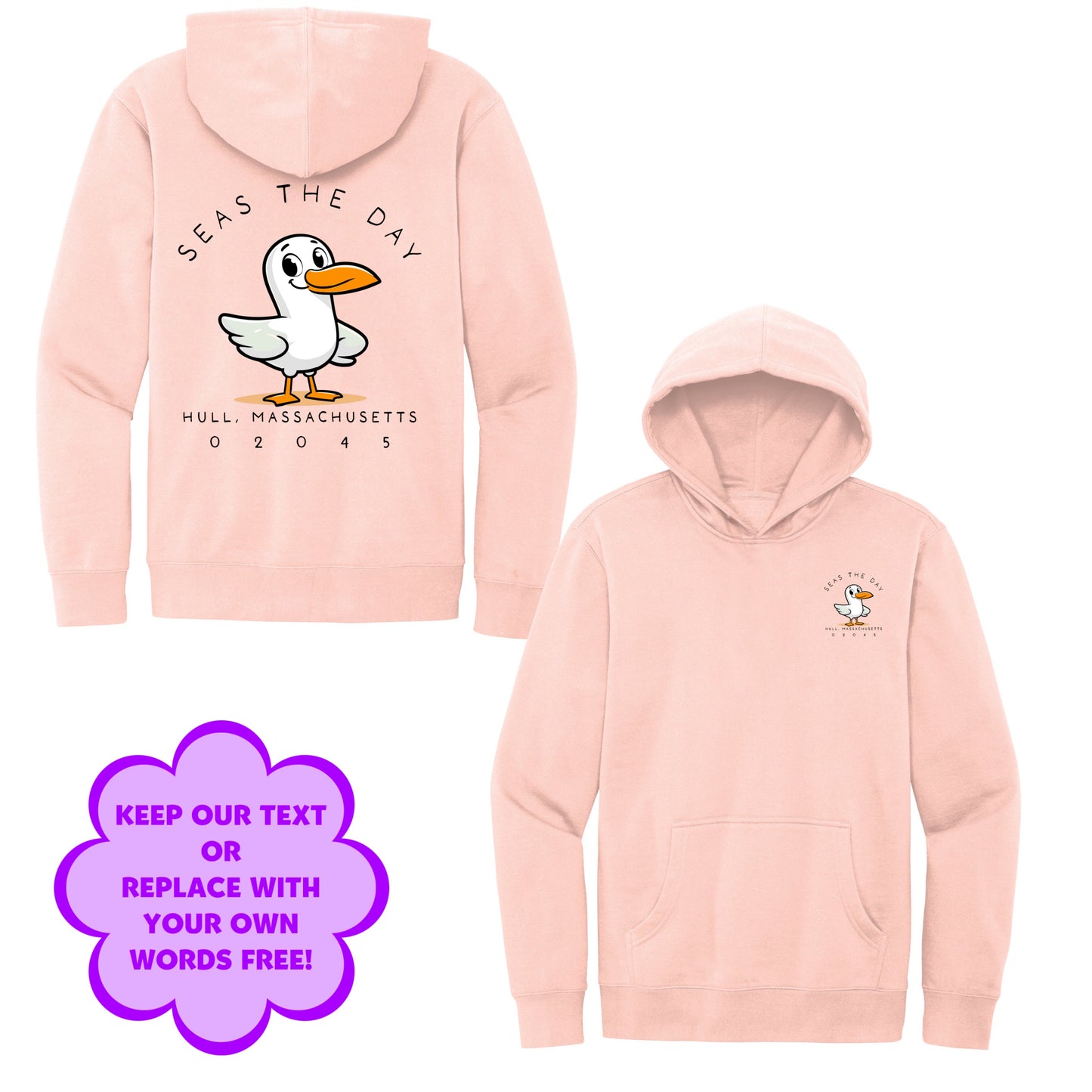 Personalize Free Beach Seagull, Hull, Adult Fleece Hoodies from Baby Squid Ink 