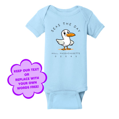 Personalize Free Beach Seagull, Hull, Cotton Onesies from Baby Squid Ink 