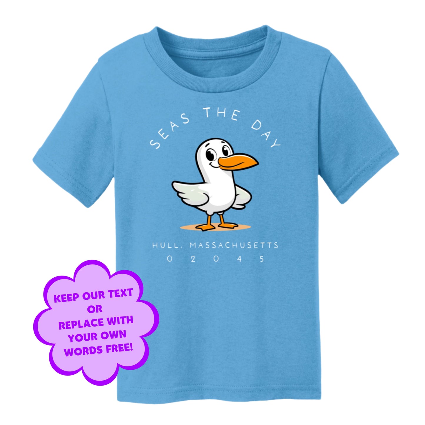 Personalize Free Beach Seagull, Hull, Toddler Cotton Tees from Baby Squid Ink 