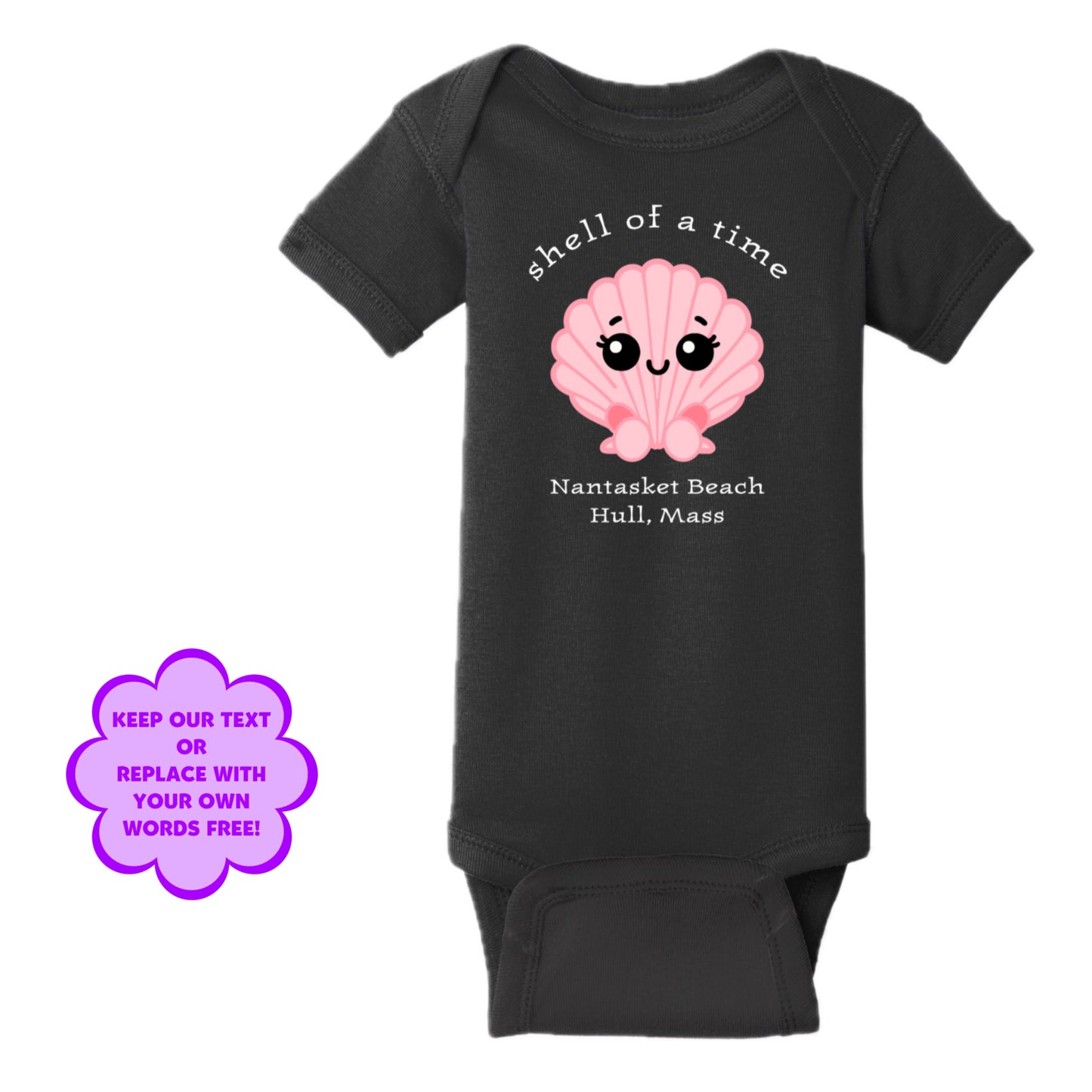 Personalize Free Beach Seashells, Hull, Cotton Onesies from Baby Squid Ink 
