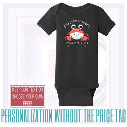 Personalize Free Cohasset Crab, Cotton Onesies from Baby Squid Ink 
