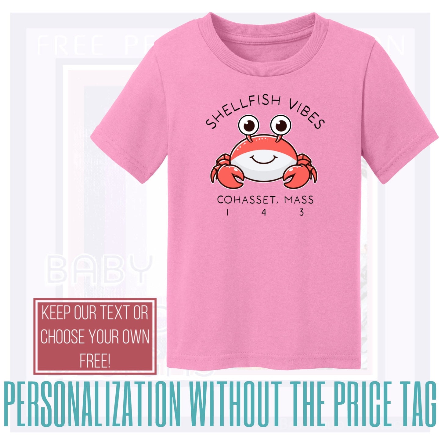 Personalize Free Cohasset Crab, Toddler Cotton Tee from Baby Squid Ink 