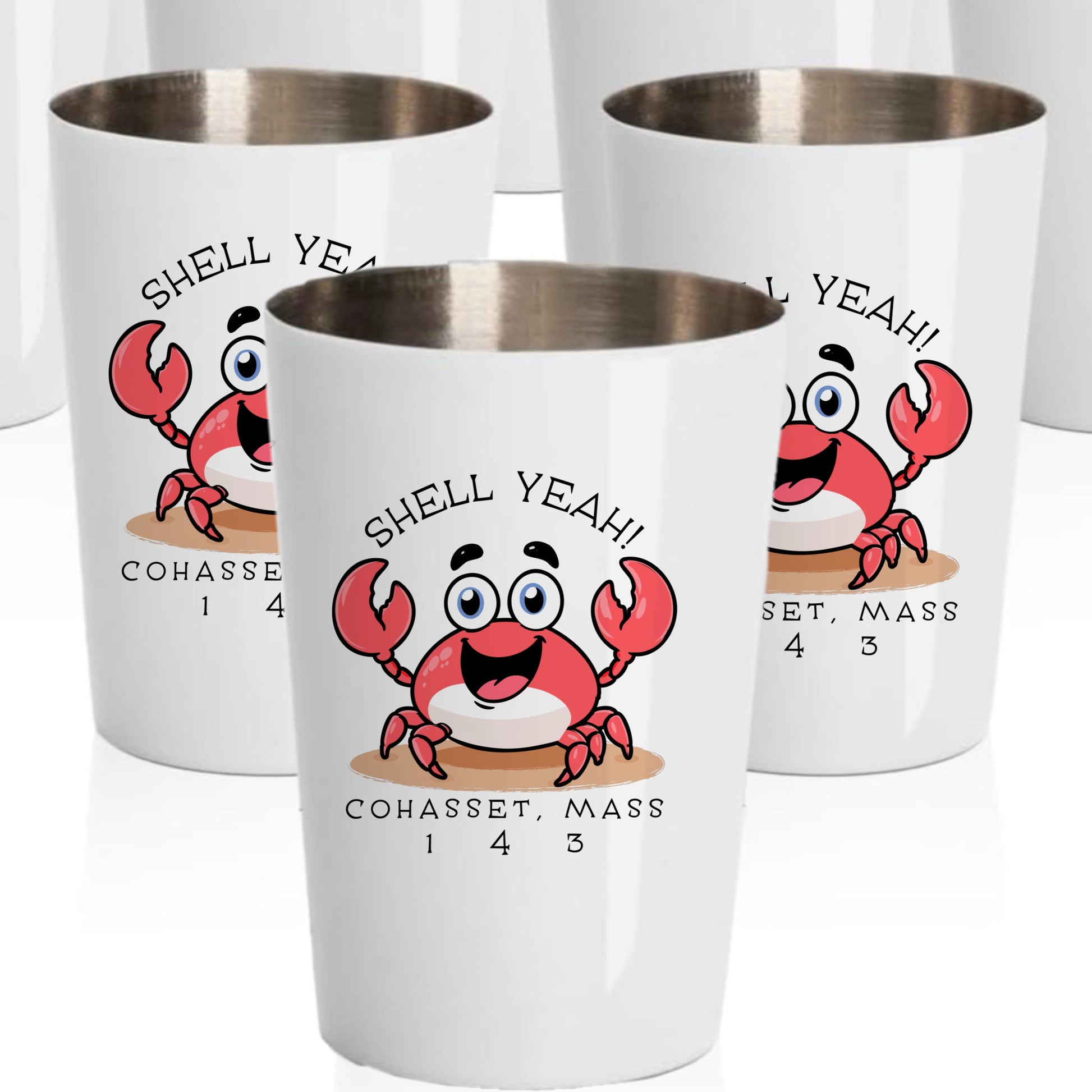 Personalize Free Cohasset MA, 2oz Stainless Steel Shot Glasses from Baby Squid Ink 