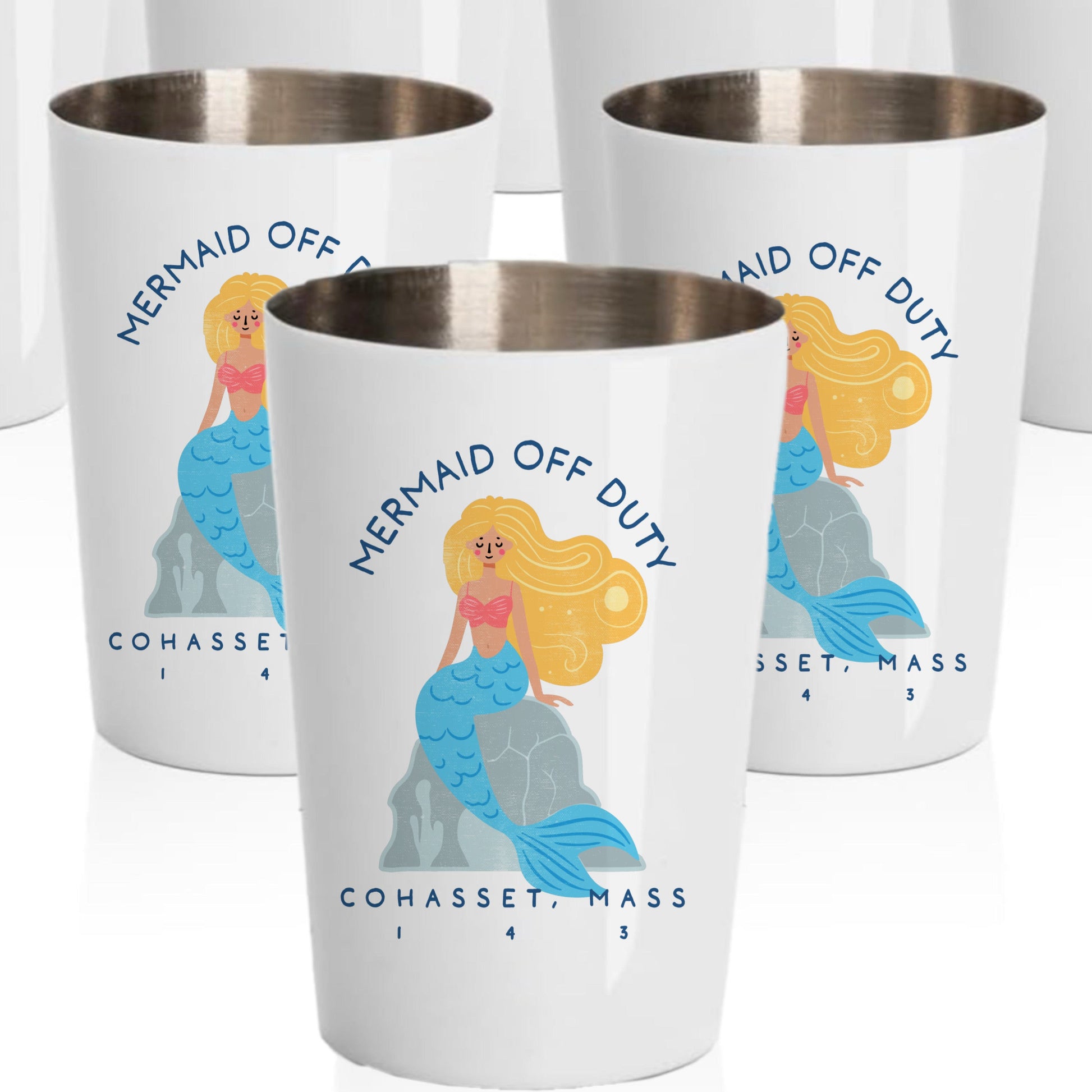 Cohasset MA, 2oz Stainless Steel Shot Glasses Personalize Free