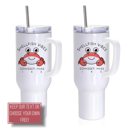 Personalize Free Cohasset MA, 40oz Stainless Steel Travel Mug from Baby Squid Ink 