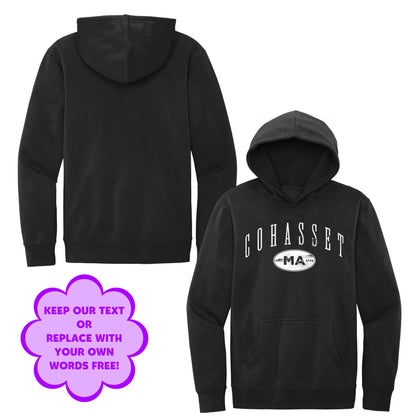 Personalize Free Cohasset MA, Adult Fleece Hoodies from Baby Squid Ink 