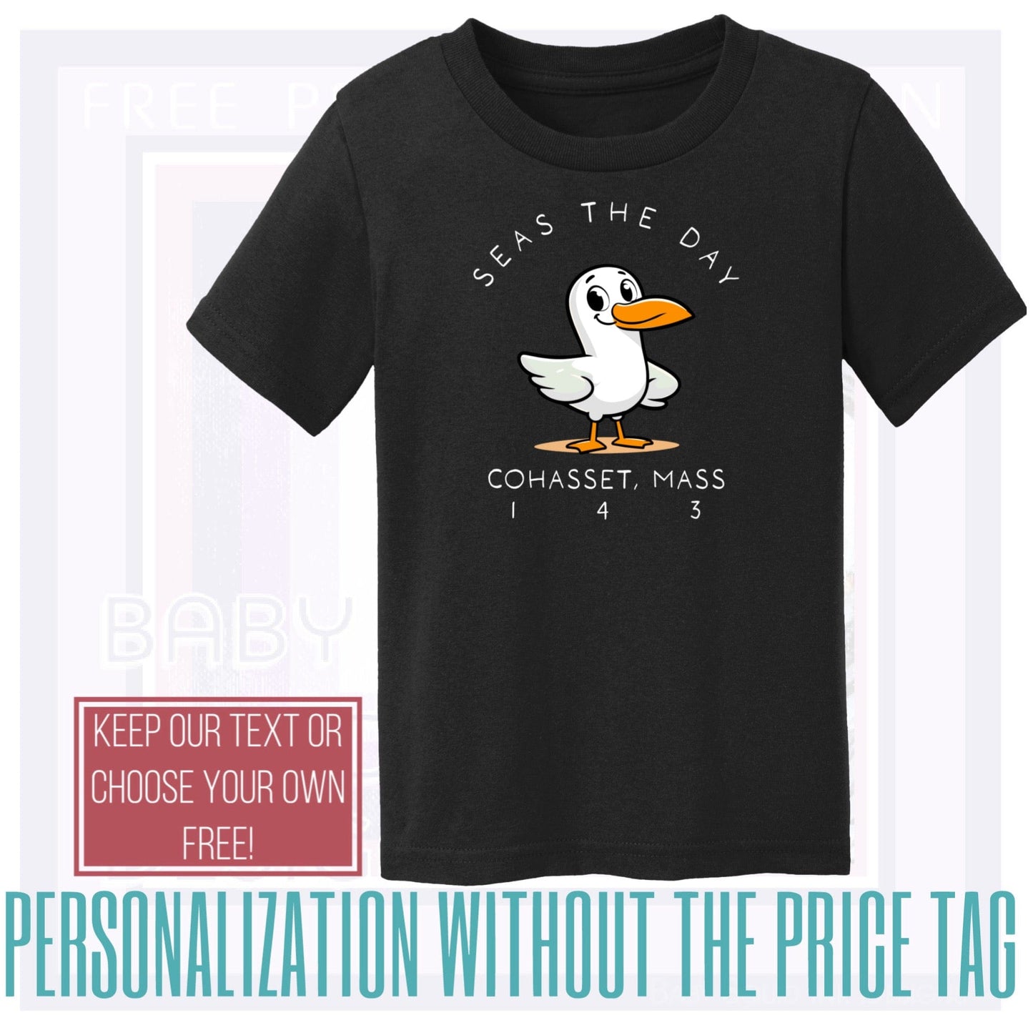 Personalize Free Cohasset Seagull, Toddler Cotton Tees from Baby Squid Ink 