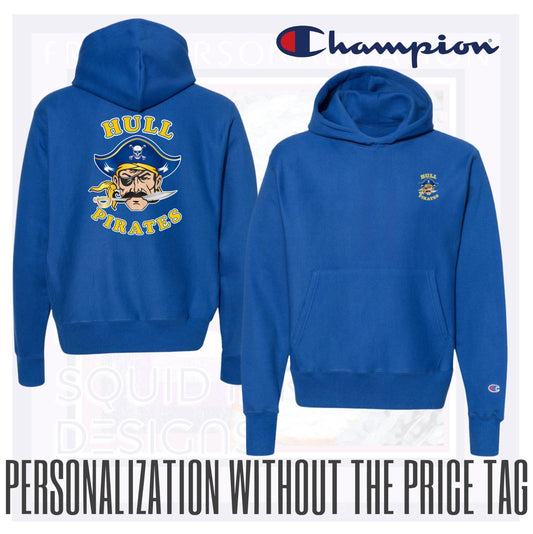 Hull Pirates, Adult Fleece Hoodie Champion Brand Personalize Free