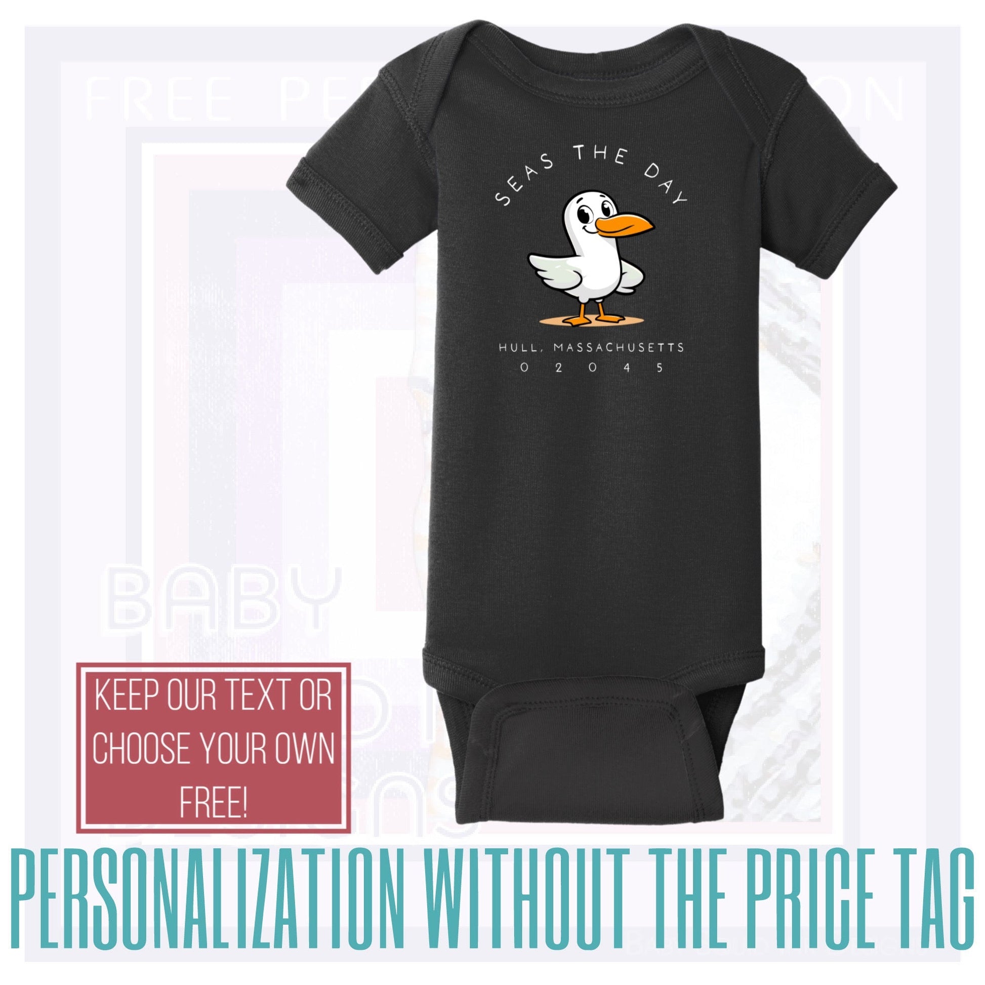 Personalize Free Hull Seagull, Cotton Onesies from Baby Squid Ink 