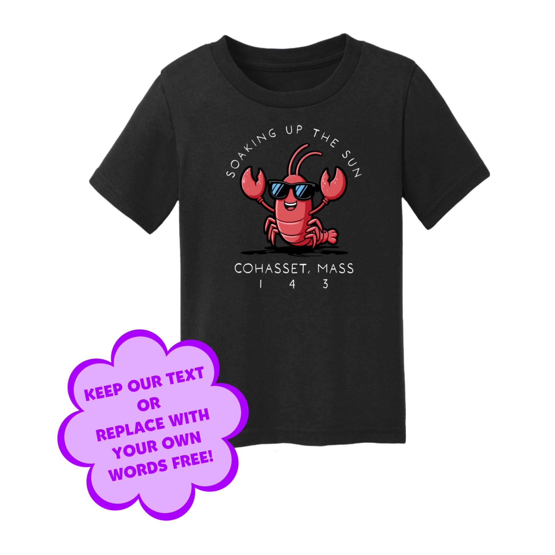 Personalize Free Lobster, Cohasset, Toddler Cotton Tee from Baby Squid Ink 