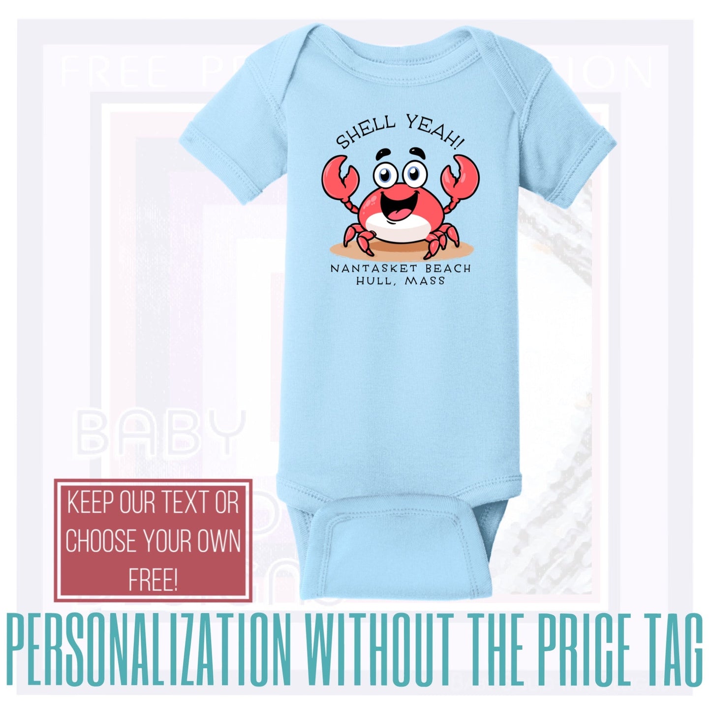 Personalize Free Nantasket Beach Crab, Cotton Onesies from Baby Squid Ink 