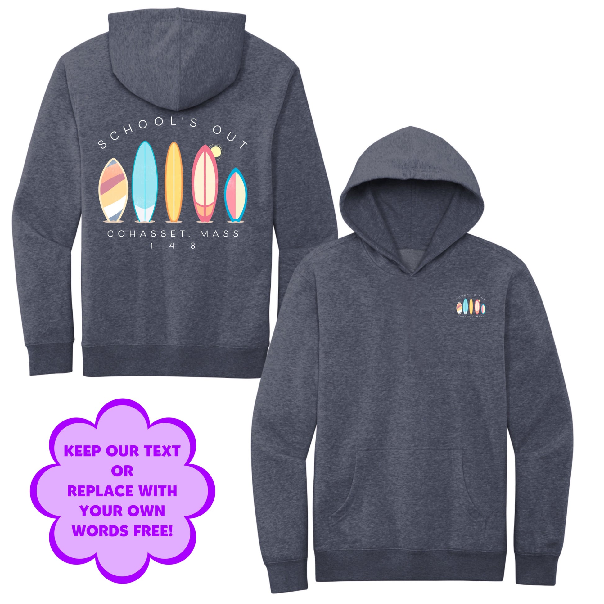 Personalize Free Surfboards, Cohasset, Adult Fleece Hoodies from Baby Squid Ink 