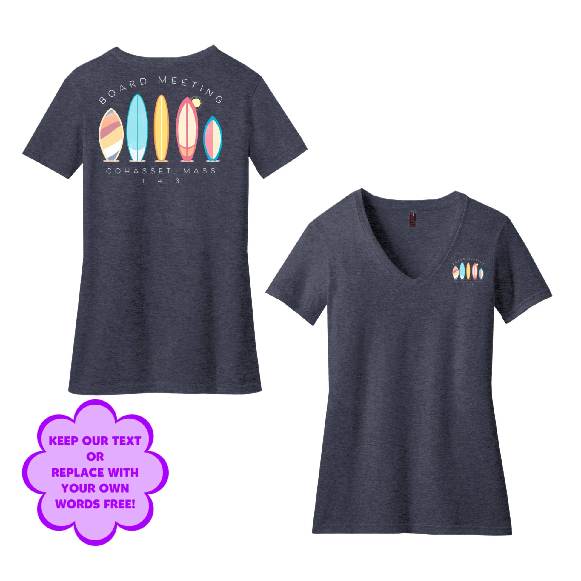 Personalize Free Surfboards, Cohasset, Women’s Cotton Tees from Baby Squid Ink 