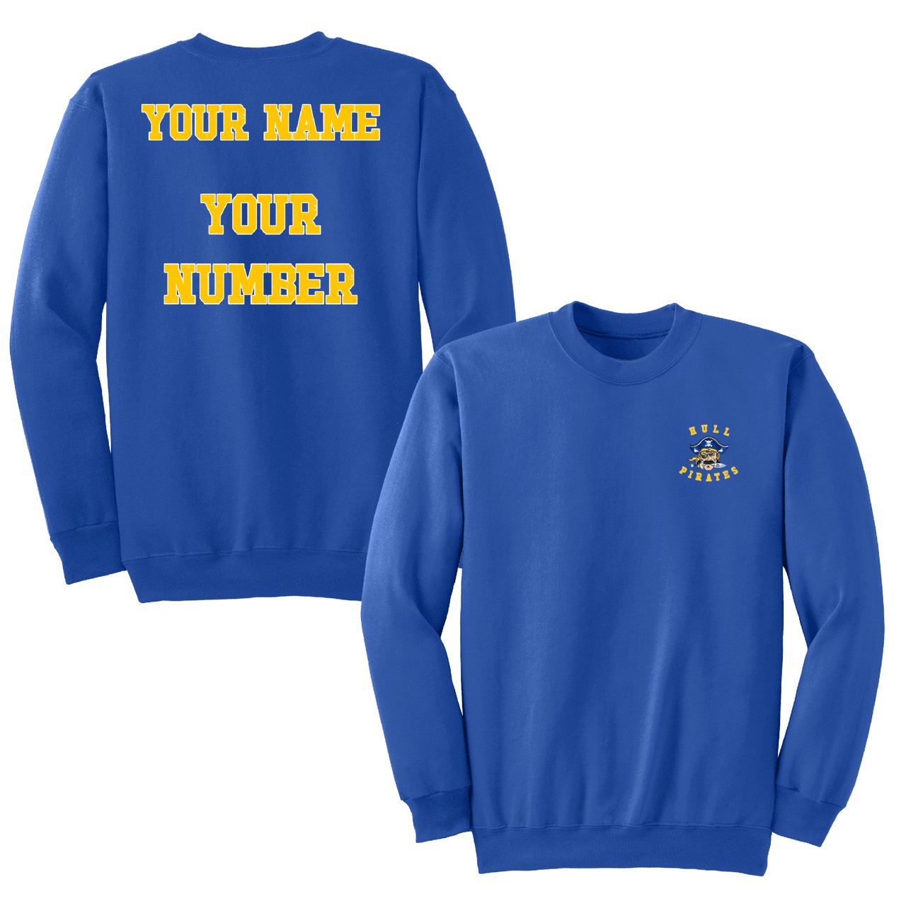 Hull Pirates Add Your Name and Number, Fleece Sweatshirts, Adult Sizes - Baby Squid Ink