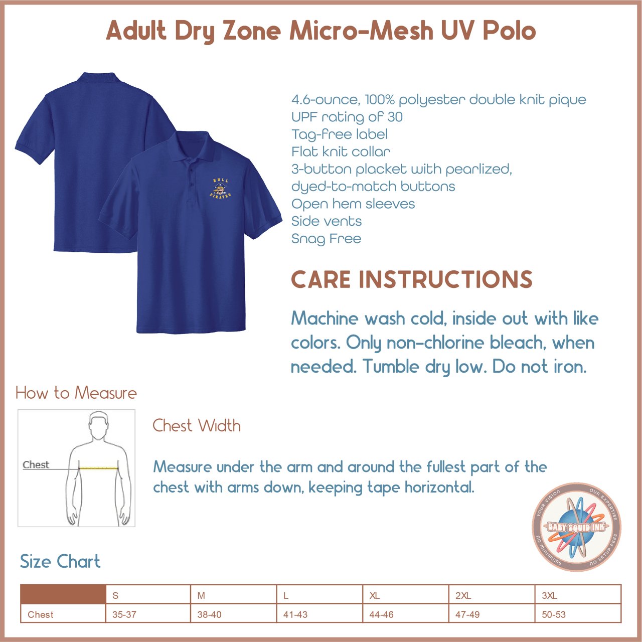 Hull Pirates, Dry Zone UV Polos, Adult Sizes - Baby Squid Ink